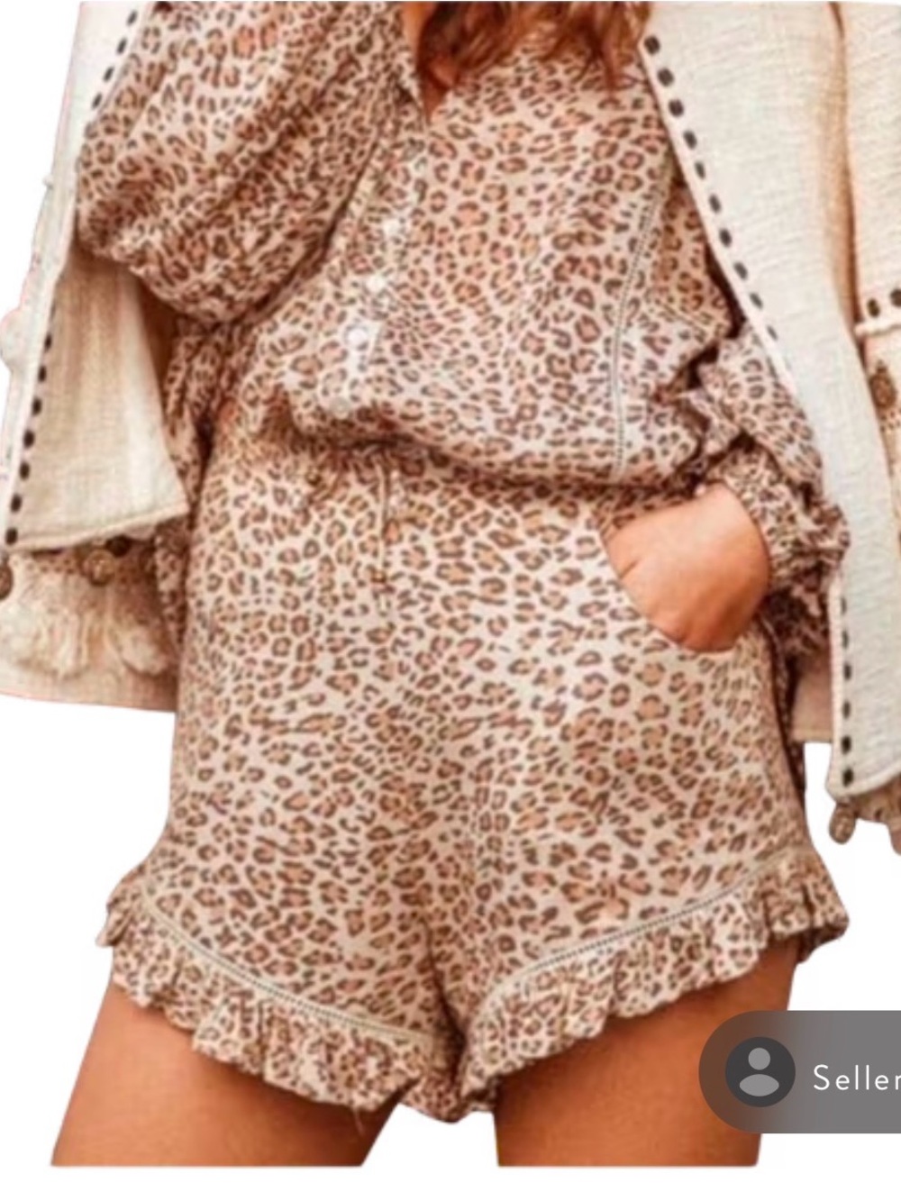 Spell & The Gypsy Leopard Print Ruffle Shorts - Beige and Brown